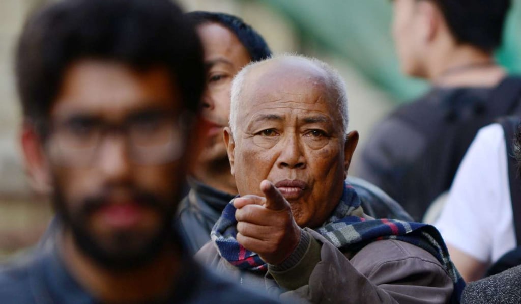 Birendra Bhakta Shrestha gestures. Photo: AFP