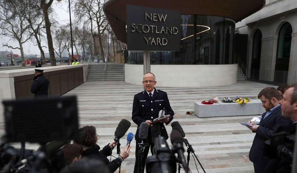 Britain’s top anti-terrorism officer, Mark Rowley, speaks to the media. Photo: Reuters