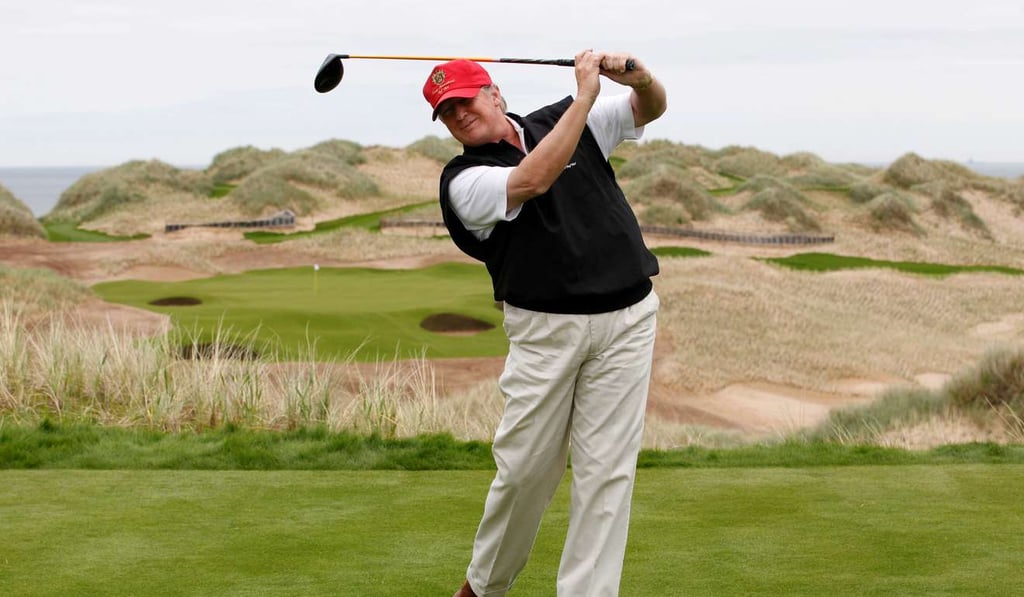 Trump practices his swing at the 13th tee of his new Trump International Golf Links course on the Menie Estate near Aberdeen, Scotland. File photo: Reuters
