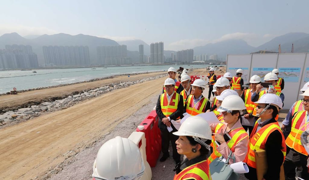 Lawmakers visiting the Hong Kong site on Tuesday. Photo: Edward Wong Lawmakers visiting the Hong Kong site on Tuesday. Photo: Edward Wong