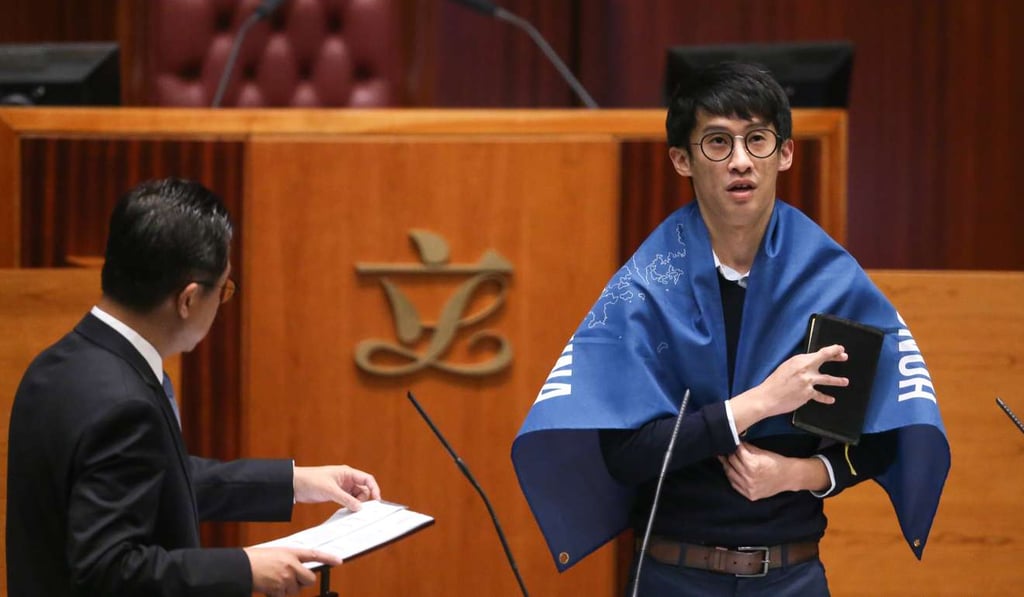 Lawmaker-elect Sixtus Baggio Leung Chung-hang attends the oath-taking session. Photo: Sam Tsang