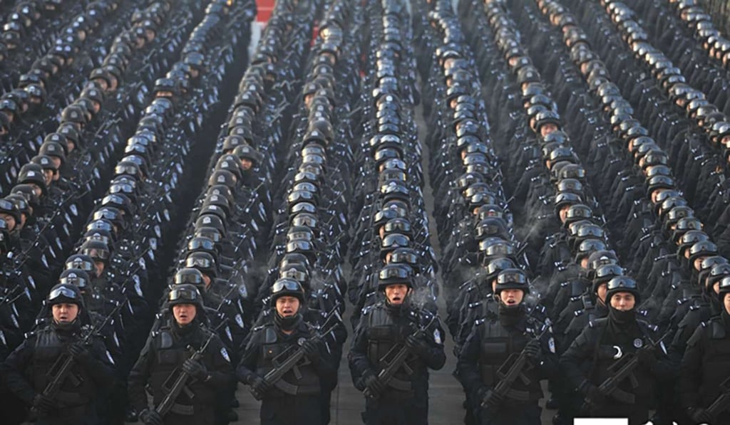 Chinese security forces hold a massive anti-terror rally in Xinjiang. Photo: Handout