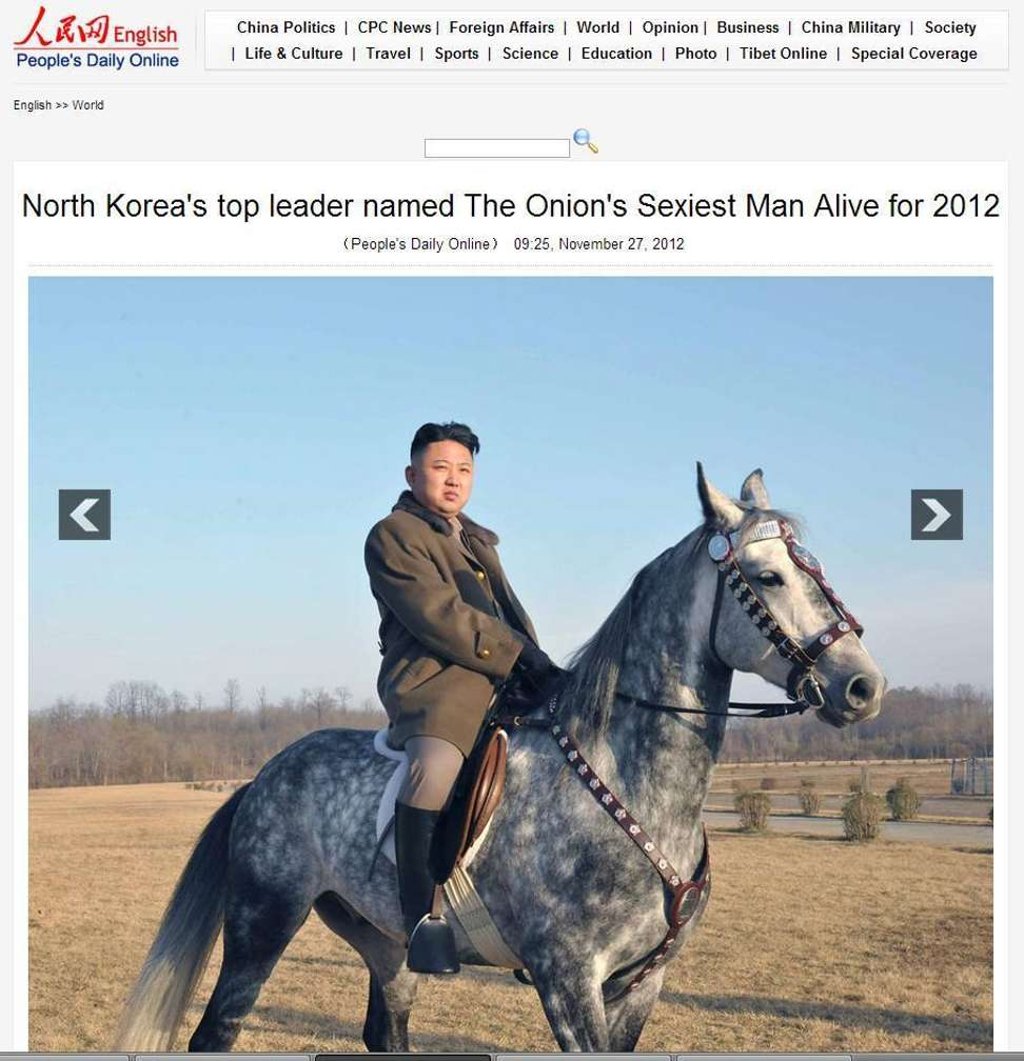This online classic from satirical newspaper The Onion about North Korea’s Kim Jong-un was picked up by gullible Chinese media.