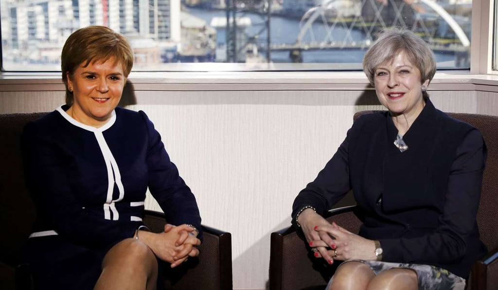 British Prime Minister Theresa May meets Scotland’s First Minister Nicola Sturgeon in a Glasgow hotel on March 27, ahead of preparing to trigger Article 50 of the Lisbon Treaty to leave the EU. Sturgeon is leading demands for a second independence referendum for Scotland, after the first one was defeated in September 2014. Photo: Reuters