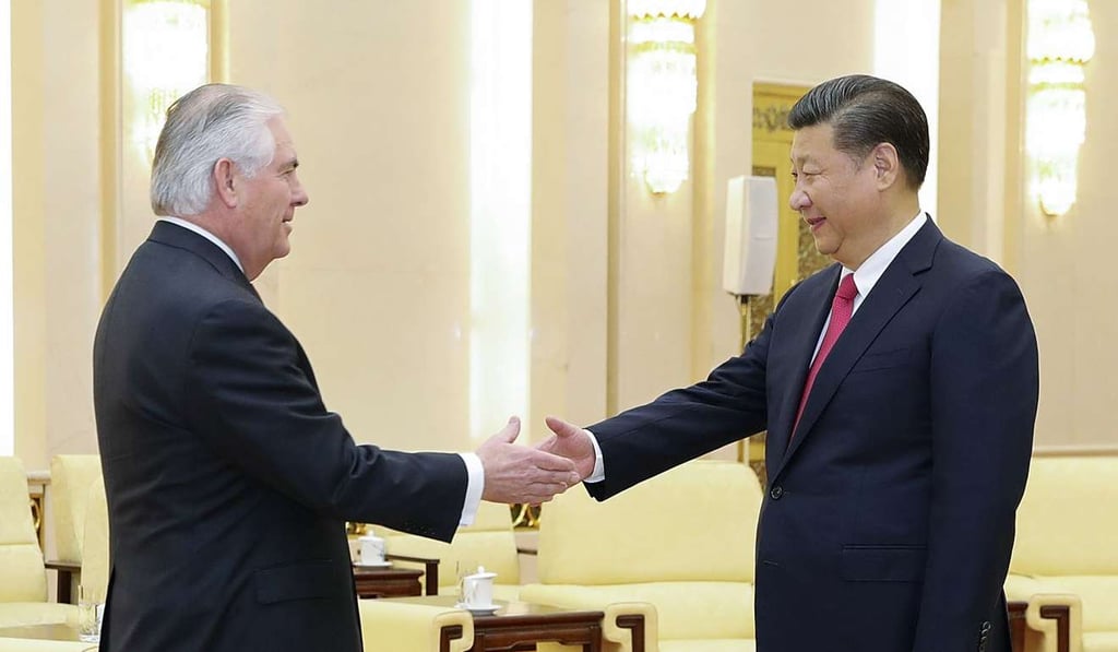 US Secretary of State Rex Tillerson meets Chinese President Xi Jinping at the Great Hall of the People in Beijing on March 19, ahead of their talks. Photo: Kyodo