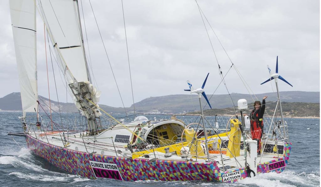 Queensland sailor Lisa Blair on board her yacht Climate Action Now during her attempt to become the first woman to circumnavigate Antarctica solo. Photo: EPA