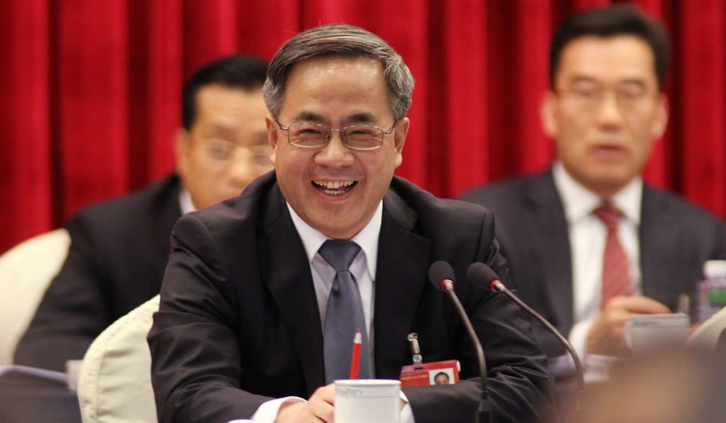 Politburo member Hu Chunhua laughs at a reporter’s question. Photo: Simon Song