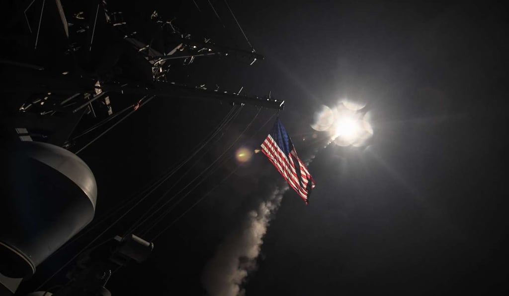 US navy guided-missile destroyer USS Porter fires a tomahawk missile in the Mediterranean Sea, one of more than 50 targeting Syria. Photo: Xinhua US navy guided-missile destroyer USS Porter fires a tomahawk missile in the Mediterranean Sea, one of more than 50 targeting Syria. Photo: Xinhua