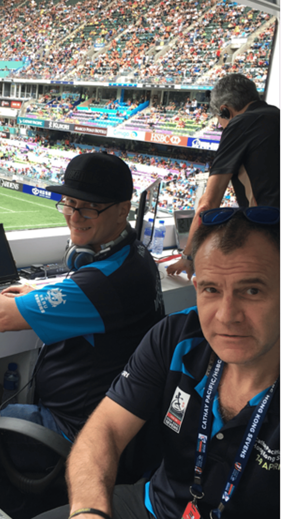 Simon Wilson and Simon Southgate have the best seat in the house at the Sevens.