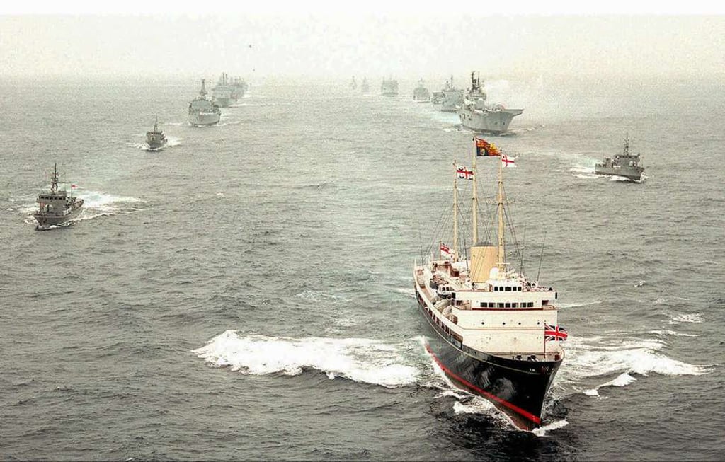 The Royal Yacht Britannia carrying the Prince of Wales and former Governor of Hong Kong Chris Patten, leads Royal Navy vessels in a ceremonial ‘steam past’ to the south of Hong Kong, on July 1, 1997. The Brittania docked in Manilla on July 3. Hong Kong reverted to Chinese rule at the stroke of midnight on June 30 after 156 years of British colonial administration. Photo: Reuters