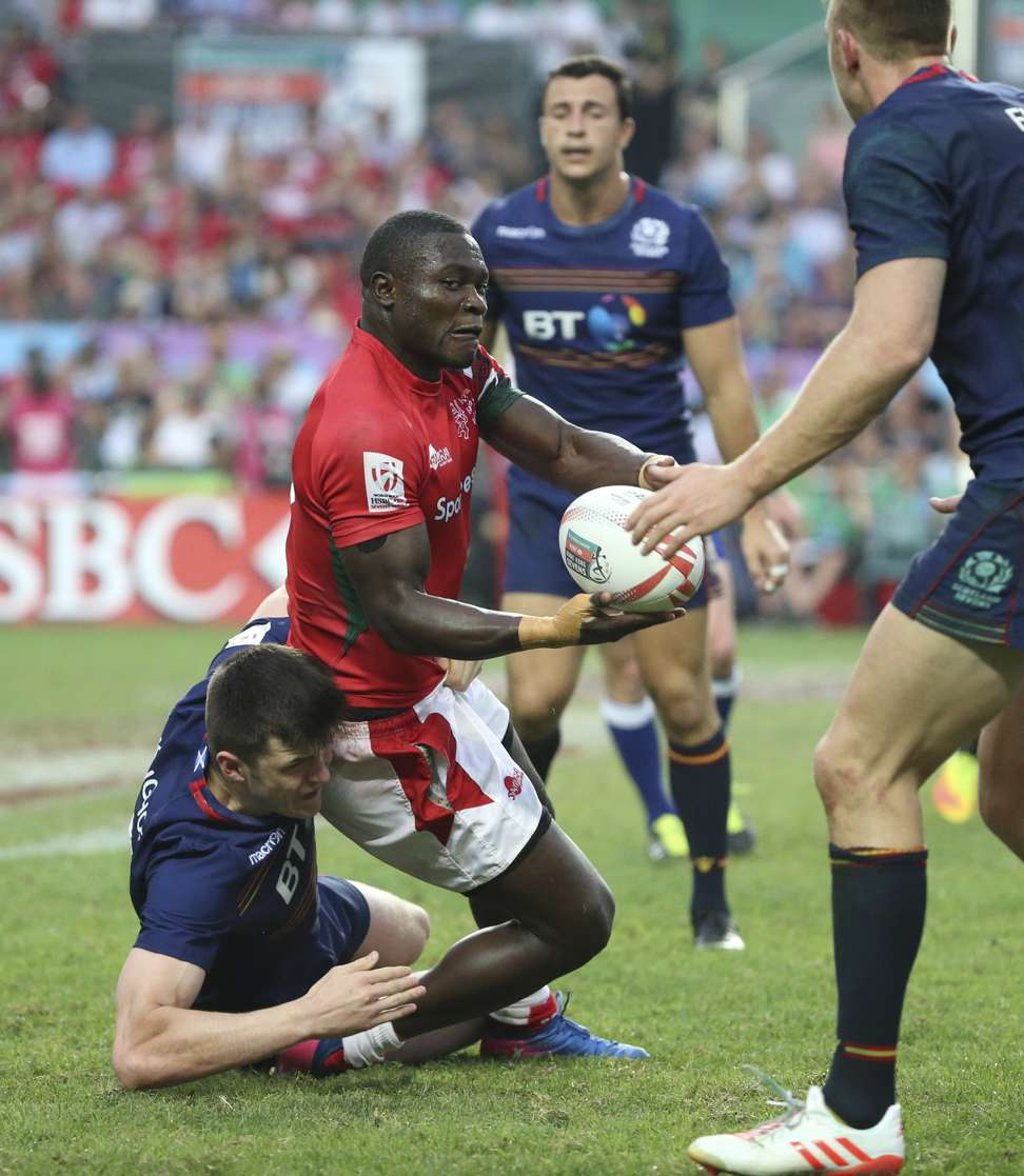 Bush Mwle from Kenya in action against Scotland at the Hong Kong Sevens. Photo: K. Y. Cheng