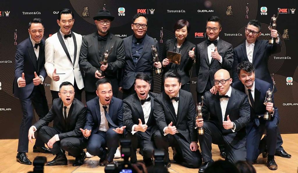 The crew of Trivisa meet the media after the 36th Hong Kong Film Awards Presentation. Photo: Edward Wong