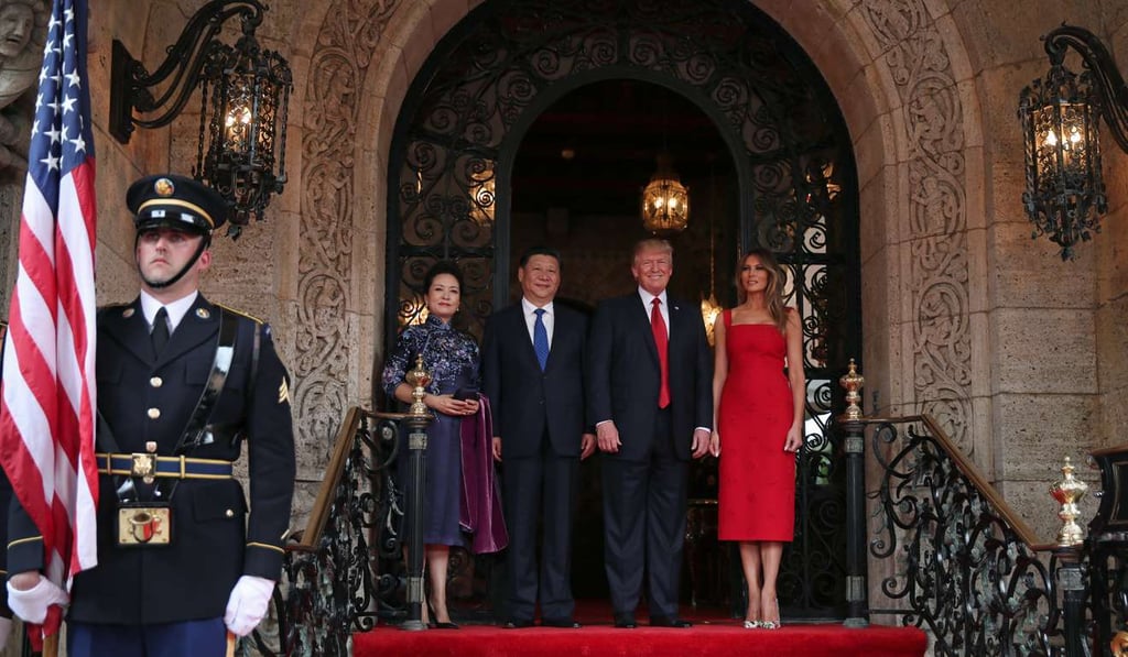 President Trump and first lady Melania welcome Xi Jinping and his wife Peng Liyuan to Mar-a-Lago on Thursday. Photo: Reuters