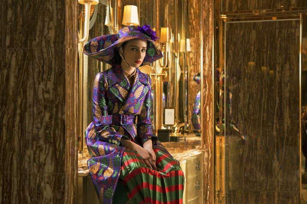 GUCCI Hat, coat, belt and skirt BALENCIAGA Shirt