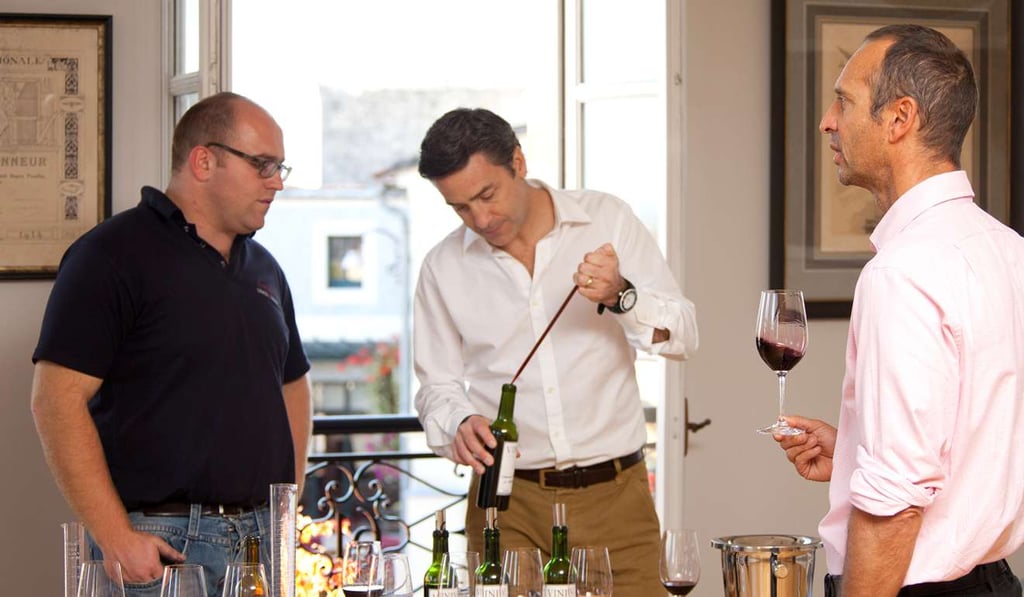Berry Bros. Founder of VINIV Stephen Bolger blending wine with clients