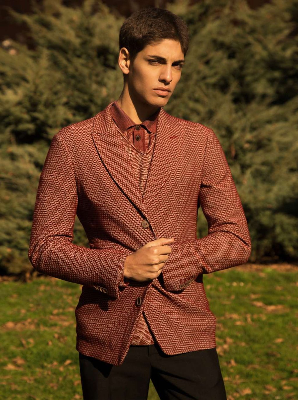 Giorgio Armani, jacket, vest and polo shirt, prices on request; Valentino, trousers, HK$5,500