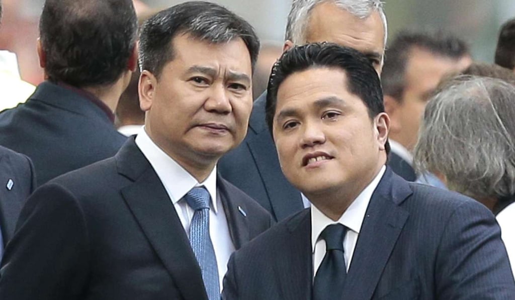 Zhang Jindong, owner of Suning Group who own Inter Milan and club chairman Erick Thohir. Photo: AP