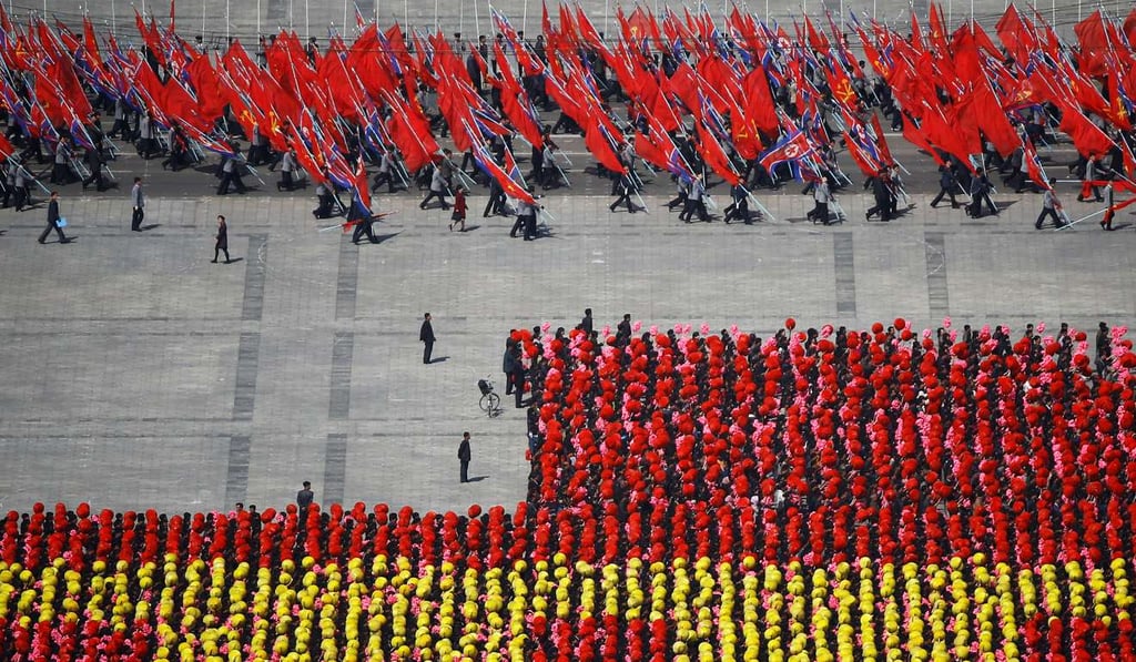 People practise for the expected parade on the main Kim Il-sung Square in central Pyongyang. Photo: Reuters