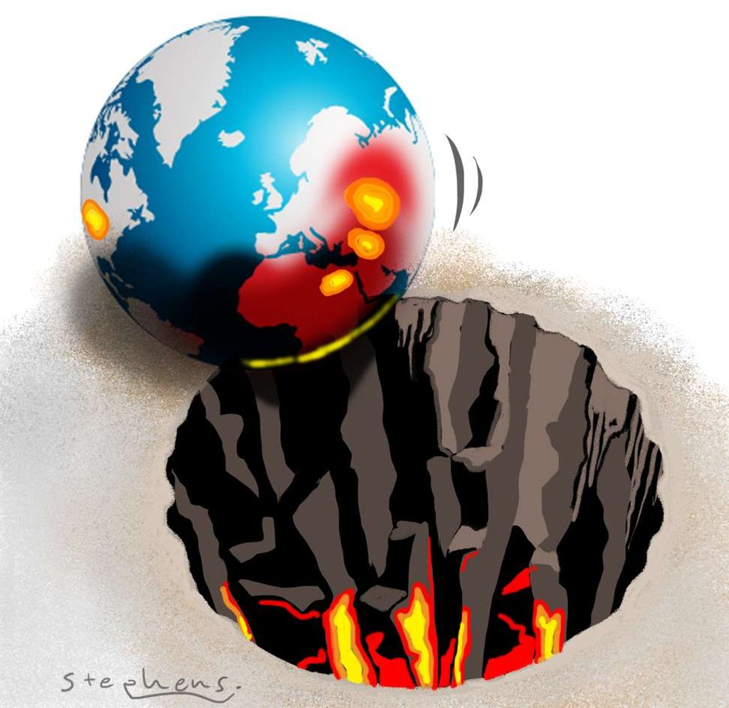 New threats have begun to grow: not merely a slow suffocating end because of destruction of the delicate environment and ecosystems protecting the planet; but potentially fiery political and military conflicts. Illustration: Craig Stephens