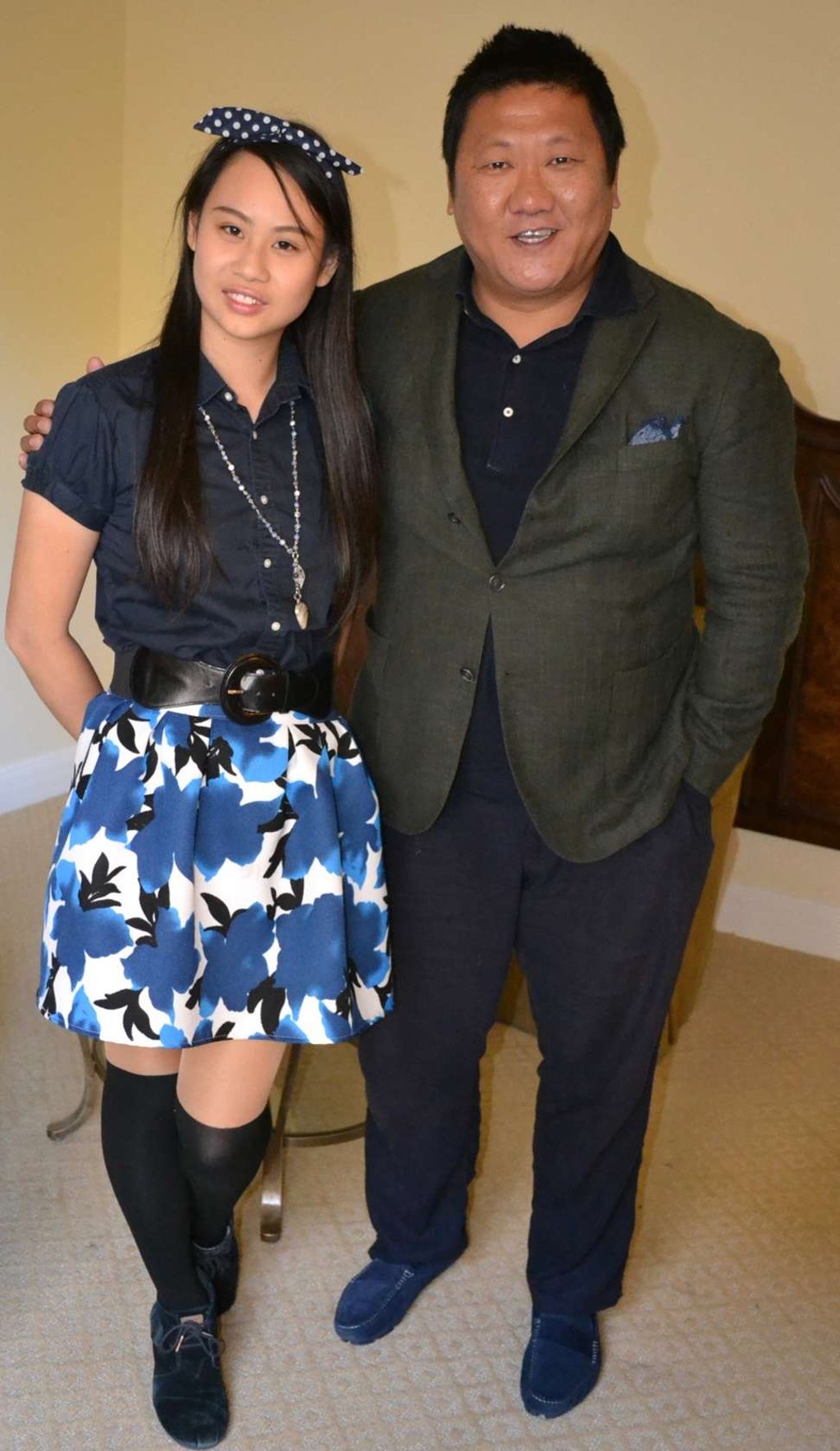 Cassandra Hsiao, left, who hopes for a career in entertainment journalism, meet with Benedict Wong, a star in the movie “Doctor Strange”. Handout photo
