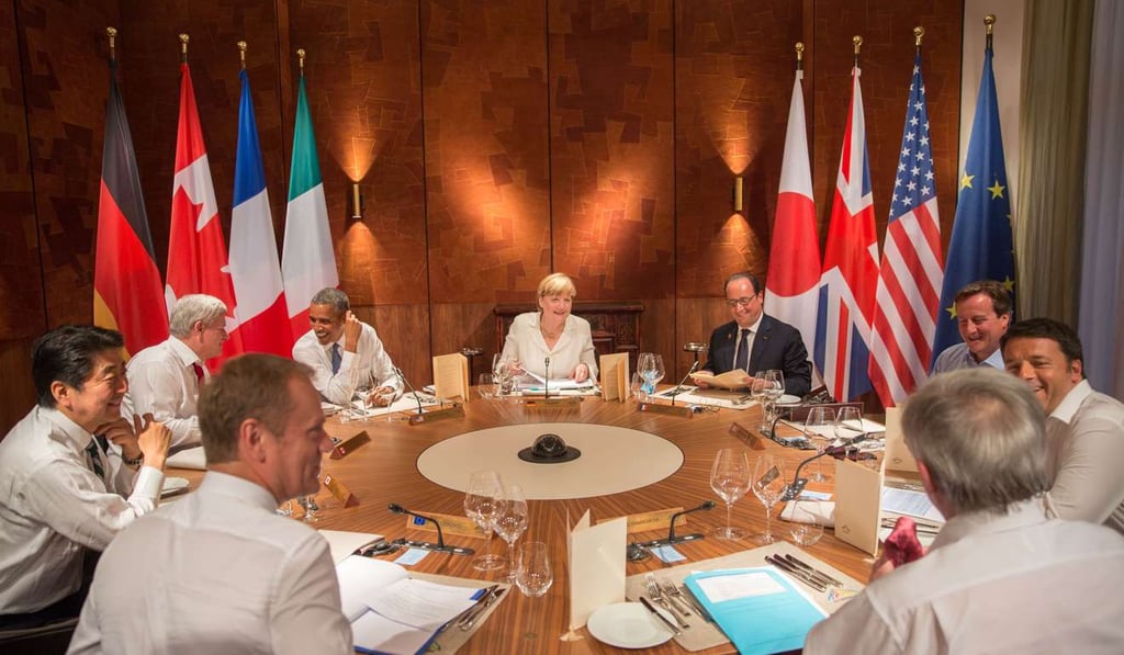 World leaders take part in a working dinner at the G7 summit. Chinese President Xi Jingping and US President Donald Trump seemed to follow G7-like protocols at their recent meeting at Mar-a-Lago. Photo: AFP
