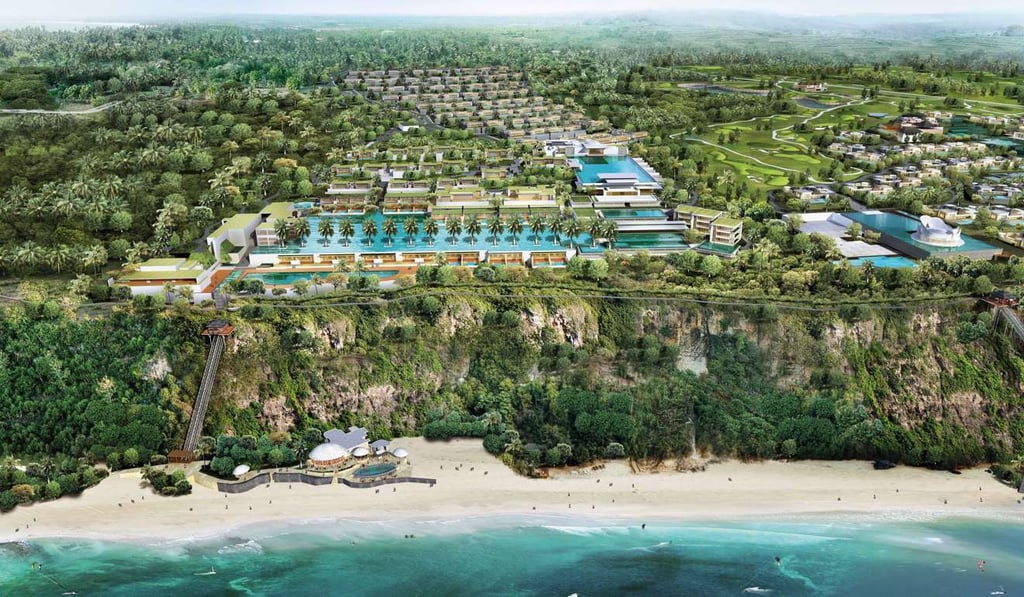 The Mandarin Oriental and Waldorf-Astoria hotel resorts are being constructed on the southern peninsula of Bali. An artist depiction of the site overseen by Indonesian developer PT Bali Ragawisata. Photo: Handout