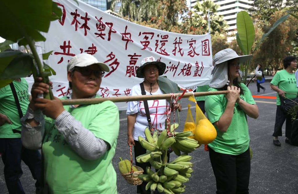Some of the protesters carried fruit to chief executive-elect Carrie Lam’s office in Central. Photo: Sam Tsang Some of the protesters carried fruit to chief executive-elect Carrie Lam’s office in Central. Photo: Sam Tsang