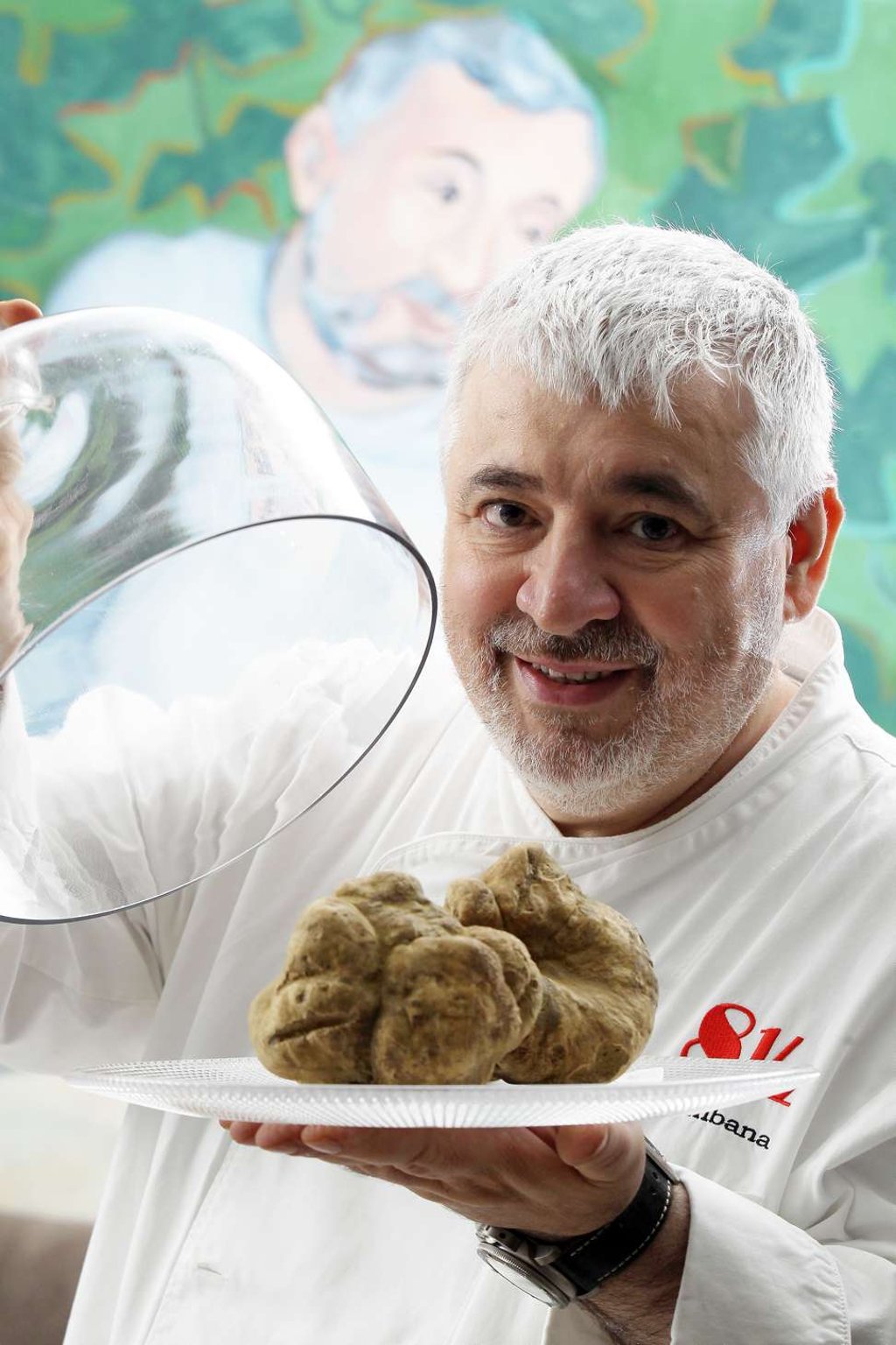 48 Hours food feature on white truffles. Chef Umberto Bombana with white truffles at 8 1/2 Otto e Mezzo in Alexandra House, Central. 13NOV13