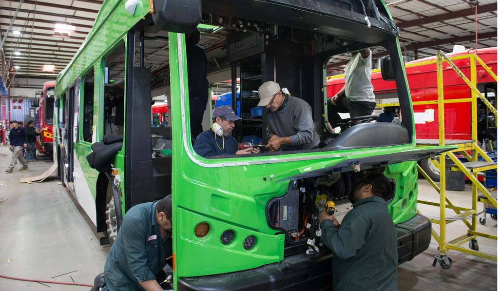 People work at the assembly workshop at the BYD factory in Lancaster, in the United States. As the world's largest manufacturer of rechargeable batteries and electric vehicles, the Chinese company established its factory in Lancaster, California in 2013. Photo: Xinhua