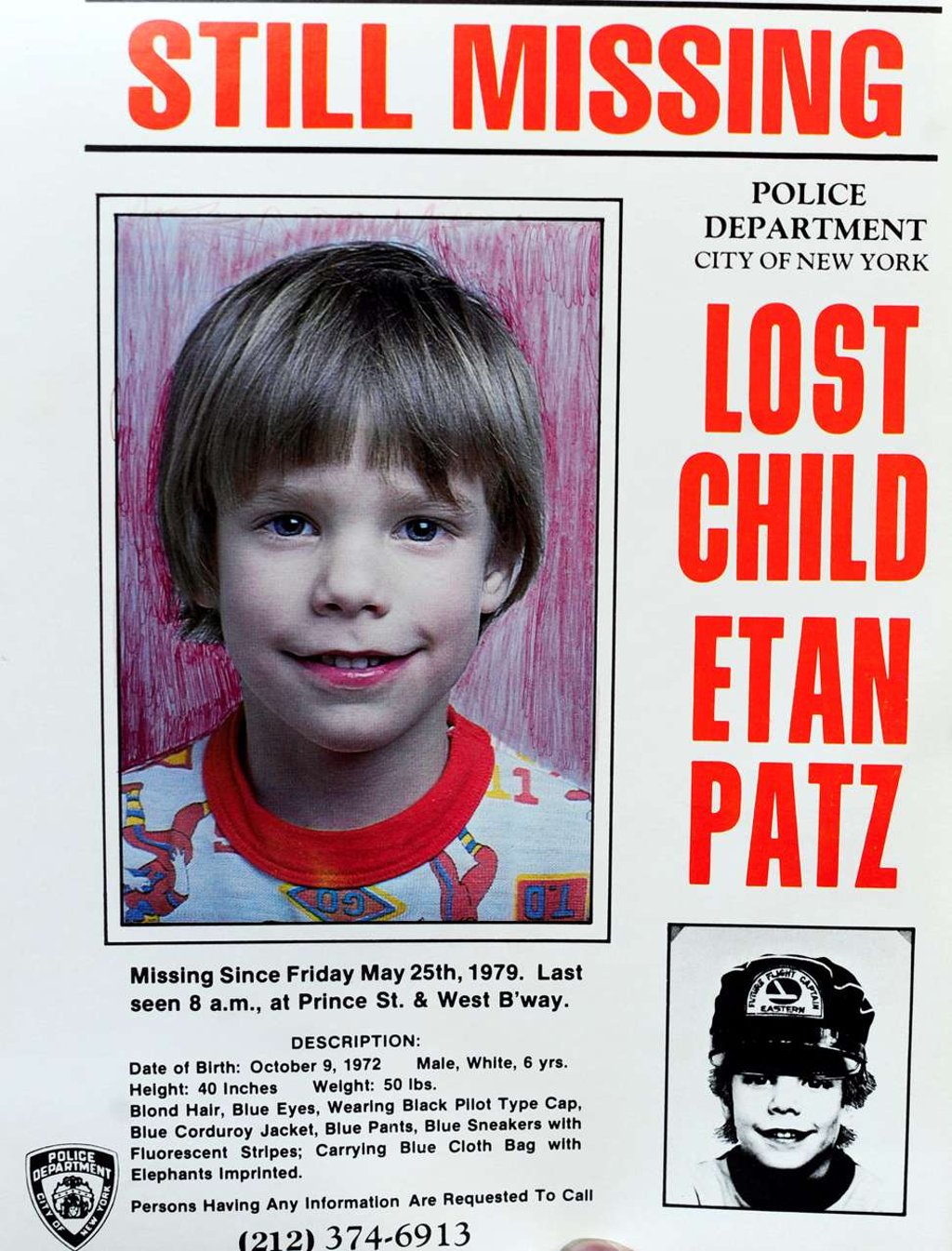 A copy photo of the original 1979 missing poster for Etan Patz. Photo: Reuters