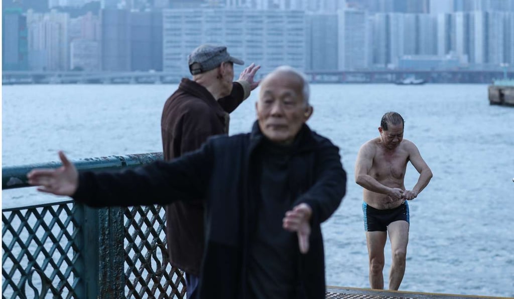 Exercises and a dip at Hung Hom Pier. Photo: Nora Tam