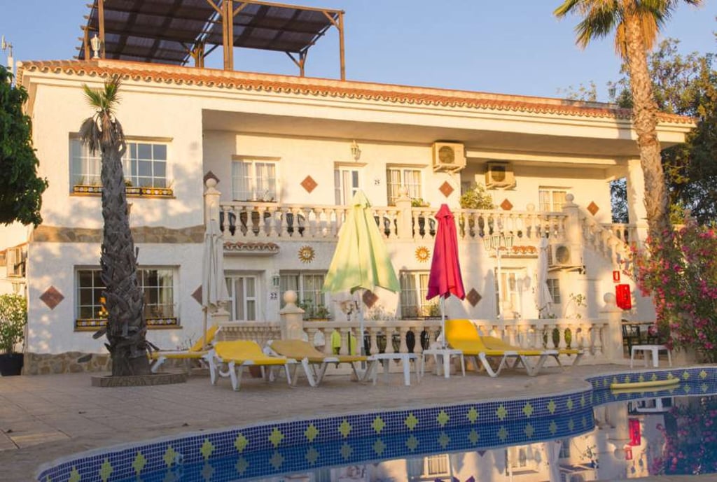 The retreat comprises a pair of quadrangles encompassing two swimming pools.