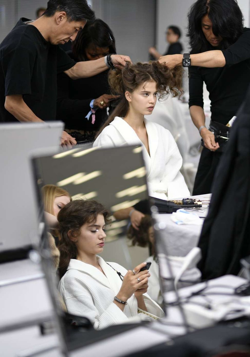 Backstage at Christian Dior’s spring-summer 2017 haute couture show at Ginza Six . Photo: EPA/Franck Robichon Backstage at Christian Dior’s spring-summer 2017 haute couture show at Ginza Six . Photo: EPA/Franck Robichon