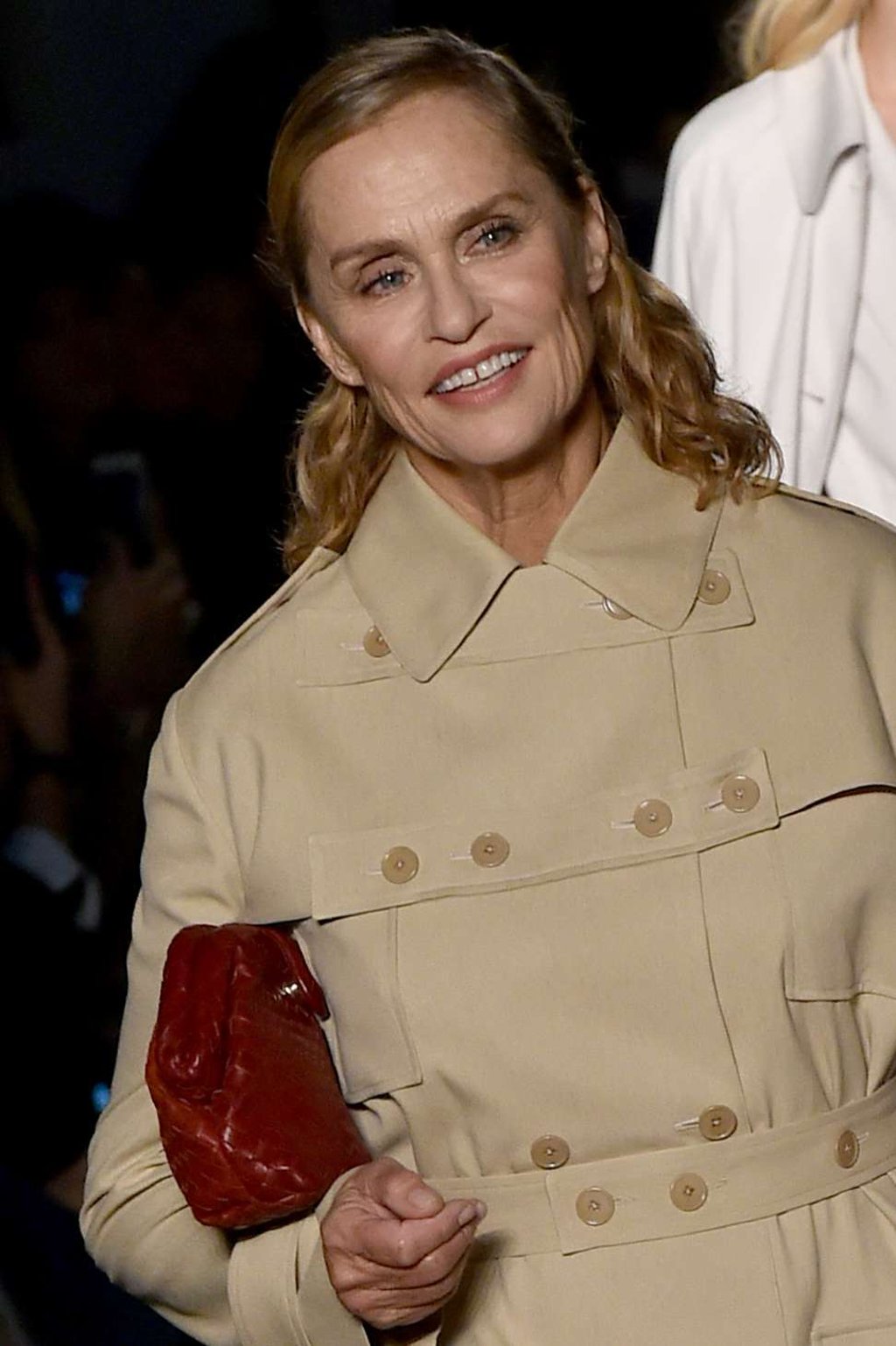 Lauren Hutton present creations at the Bottega Veneta fashion show during Milan Fashion Week Spring/Summer 2017. Photo: AFP