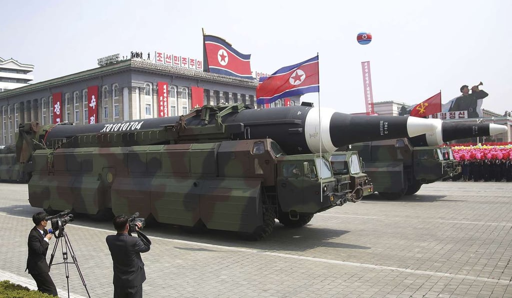 A North Korean intercontinental ballistic missile is paraded across Kim Il-sung Square during a military parade to mark the late supreme leader’s 105th birth anniversary, in Pyongyang on April 15. Photo: AP