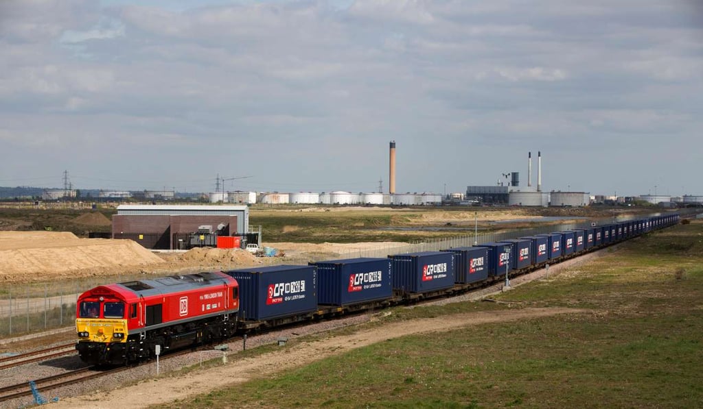 The first-ever freight train from Britain to China started its mammoth journey on Monday along a modern-day “Silk Road” trade route as Britain eyes new opportunities after it leaves the European Union. Overall, the economic business model of transport of material by land over 12,000km in 18 days is in doubt, however. Photo: AFP The first-ever freight train from Britain to China started its mammoth journey on Monday along a modern-day “Silk Road” trade route as Britain eyes new opportunities after it leaves the European Union. Overall, the economic business model of transport of material by land over 12,000km in 18 days is in doubt, however. Photo: AFP