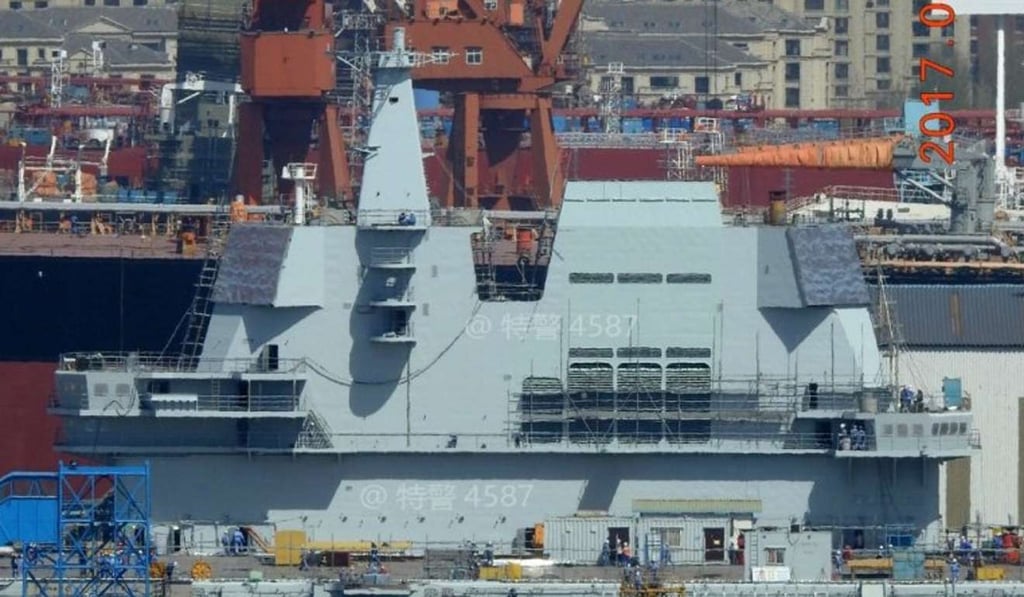 The superstructure of the new carrier incorporates stealth features. Photo: Weibo