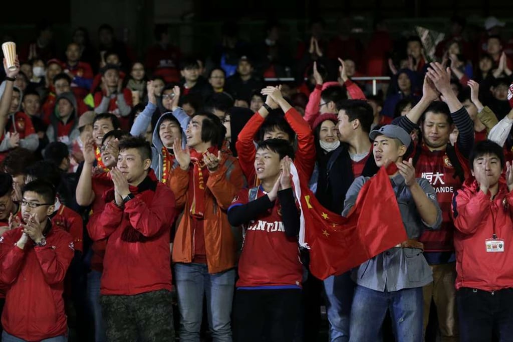 Guangzhou Evergrande supporters at the AFC Champions League group match against Kawasaki Frontale in Kawasaki. Photo: EPA