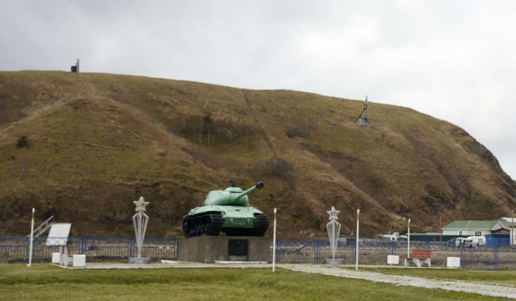 A war monument on Shikotan, one of the four Russian-held islands off Hokkaido that are claimed by Japan. Photo: Kyodo