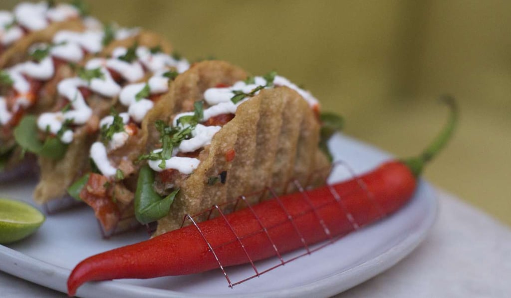Tacos made with gyoza dumpling skins at the Namsaah Bottling Trust in Bangkok