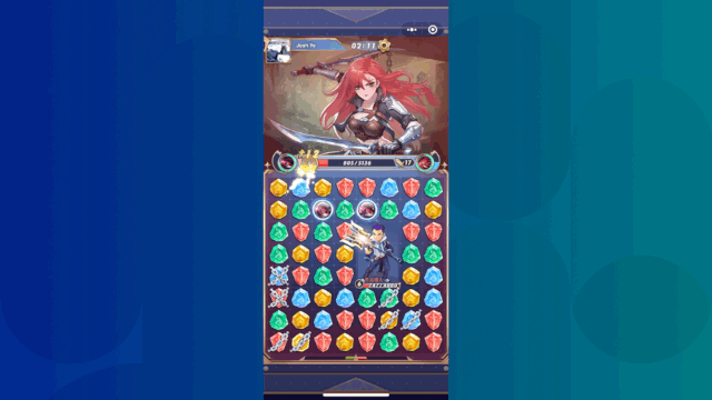 In Fingertip Summoners, you play as a League of Legends character and attack your opponent by eliminating gems. The color of the gems determines whether you execute a normal attack, special attack or health regen. (Picture: Tencent) In Fingertip Summoners, you play as a League of Legends character and attack your opponent by eliminating gems. The color of the gems determines whether you execute a normal attack, special attack or health regen. (Picture: Tencent)