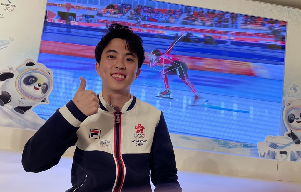 Short-track speed skater Sidney Chu at a press conference ahead of the Beijing 2022 Winter Olympics. Photo: Chan Kin-wa Short-track speed skater Sidney Chu at a press conference ahead of the Beijing 2022 Winter Olympics. Photo: Chan Kin-wa
