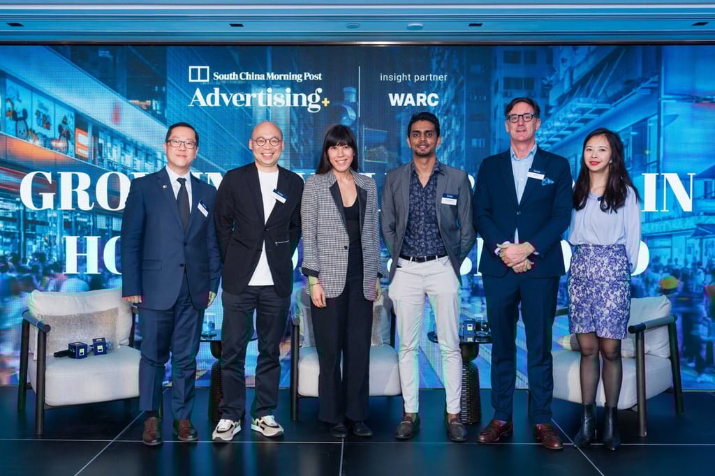 Left, (from left to right): Kevin Huang, chief operating officer, SCMP; Cheuk Shum, head of marketing, wealth and personal banking, HSBC Hong Kong; Ingrid Chen, vice-president, global brand strategy and marketing, Rosewood Hotel Group; Ashik Ashokan, head of advisory, WARC, Asia-Pacific; Edward Pank, managing director, WARC, Asia-Pacific; and Jenny Chan, China editor, WARC. Left, (from left to right): Kevin Huang, chief operating officer, SCMP; Cheuk Shum, head of marketing, wealth and personal banking, HSBC Hong Kong; Ingrid Chen, vice-president, global brand strategy and marketing, Rosewood Hotel Group; Ashik Ashokan, head of advisory, WARC, Asia-Pacific; Edward Pank, managing director, WARC, Asia-Pacific; and Jenny Chan, China editor, WARC.