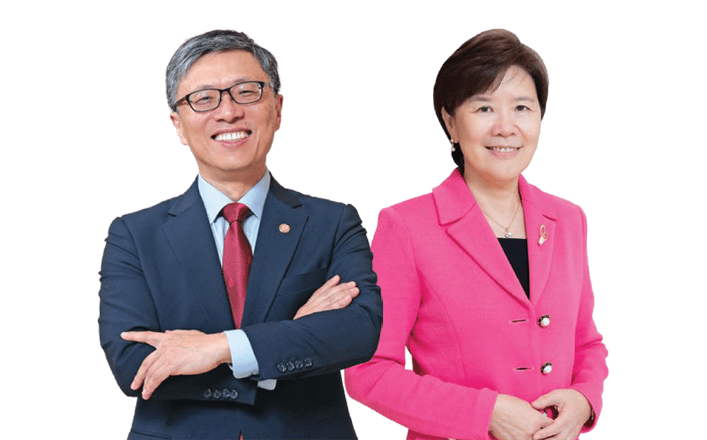 (Left) HKUST Council Chairman Prof. Harry SHUM, (Right) HKUST President Prof. Nancy IP (Left) HKUST Council Chairman Prof. Harry SHUM, (Right) HKUST President Prof. Nancy IP