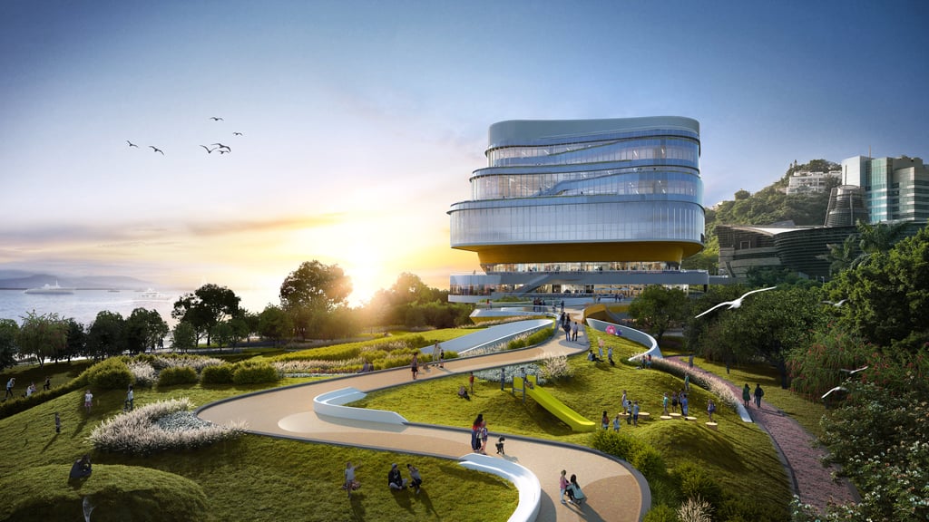 Cyberport 5 sits on the edge of the revitalised waterfront park.