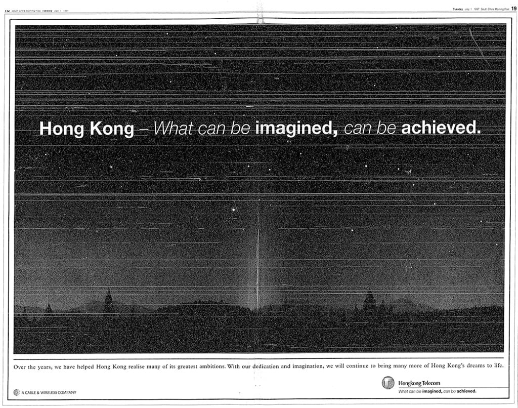JWT ad for HK Telecom in the South China Morning Post on July 1,1997.