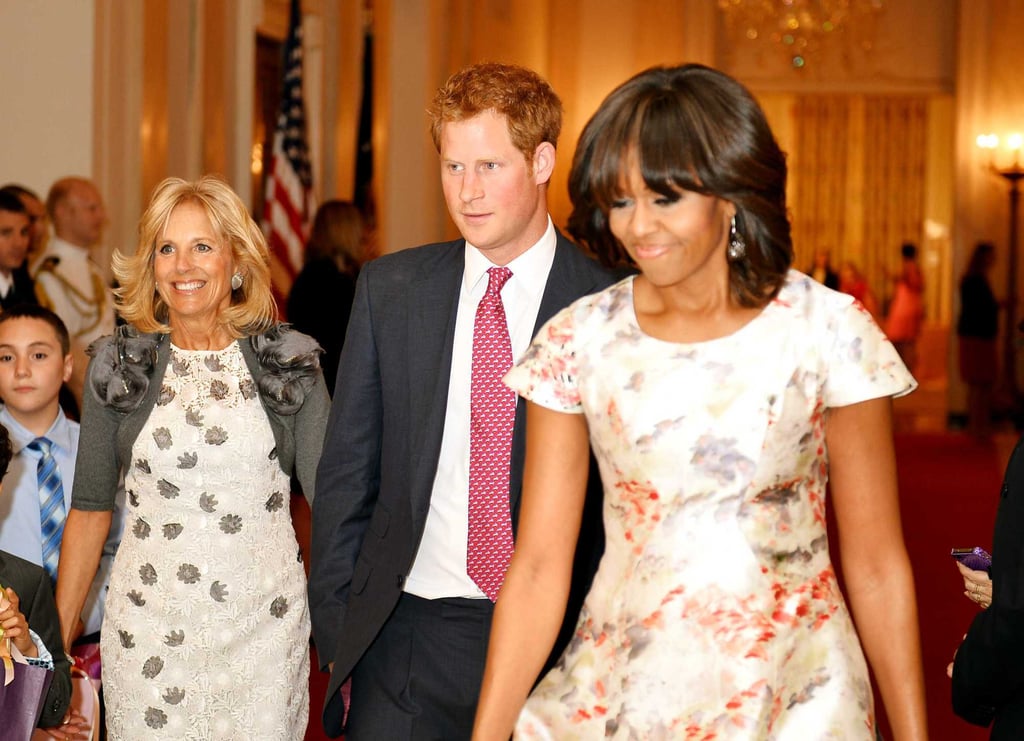 Dr Jill Biden, Prince Harry and former first lady Michelle Obama prepare to attend an event to honour military families at the White House during the first day of the prince’s visit to the United States in May 2013 in Washington. Photo: WPA Pool Dr Jill Biden, Prince Harry and former first lady Michelle Obama prepare to attend an event to honour military families at the White House during the first day of the prince’s visit to the United States in May 2013 in Washington. Photo: WPA Pool