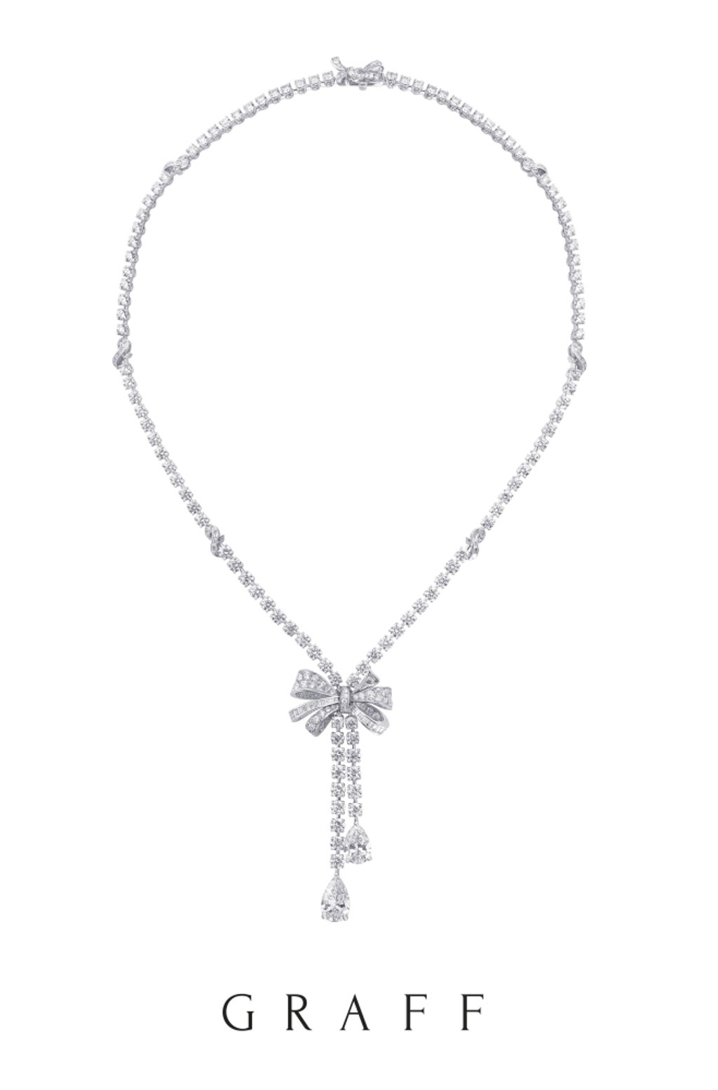 Graff Tilda’s Bow collection multi shape diamond necklace, total diamonds 17.91 carats. Photo: Graff