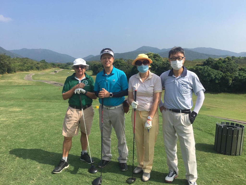 Winnie Teoh (second from right) and her golfing buddies at Kau Sai Chau public golf course. Photo: Winnie Teoh Winnie Teoh (second from right) and her golfing buddies at Kau Sai Chau public golf course. Photo: Winnie Teoh