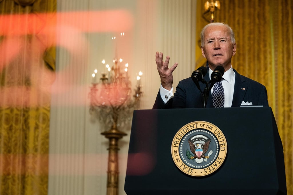 US President Joe Biden speaks while addressing the virtual Munich Security Conference in the East Room of the White House in Washington on February 19. Photo: The New York Times/Bloomberg
